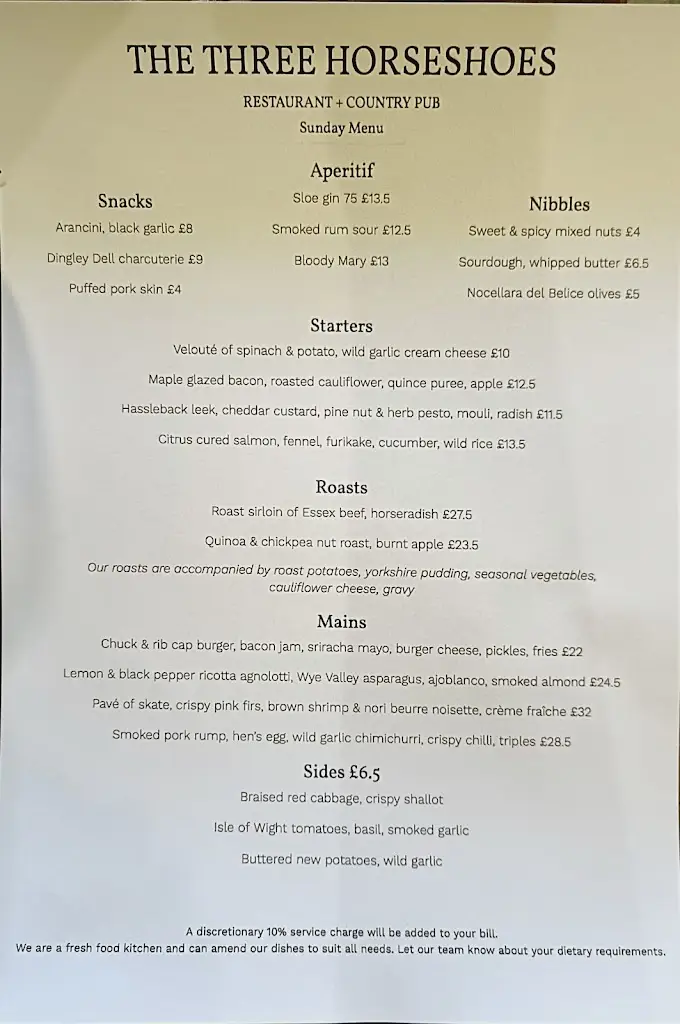 Menu_The Three Horseshoes_Fordham_image_1