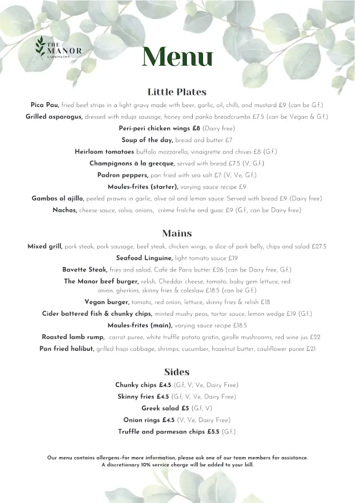 Menu_The Manor Garsington_Garsington_image_2