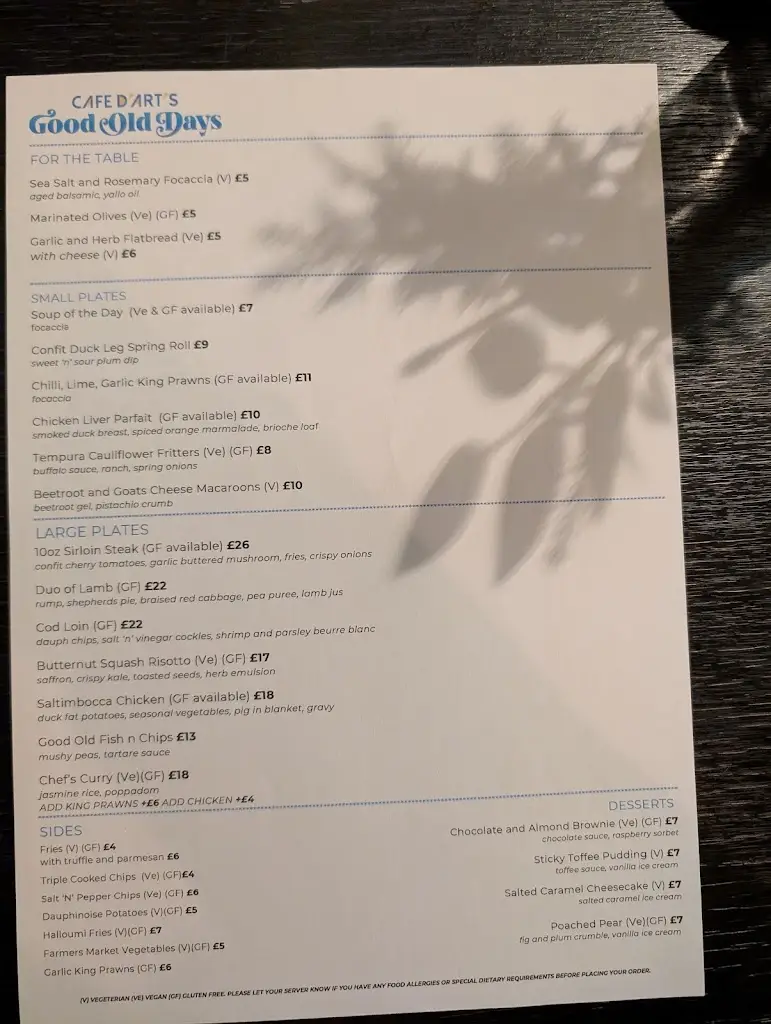 Menu_Cafe D'Art Good Old Days_Formby_image_1