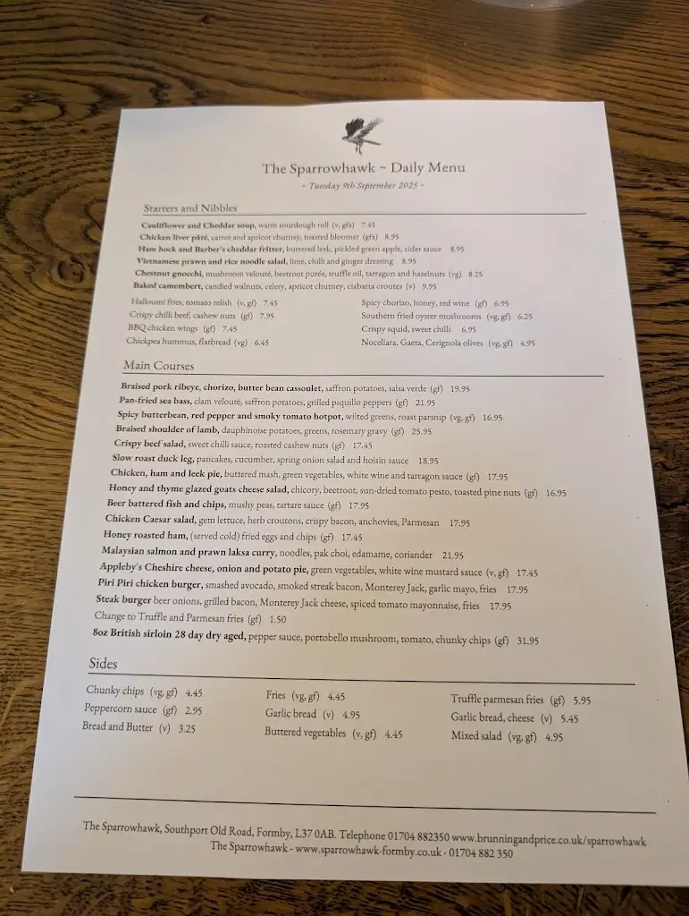 Menu_The Sparrowhawk_Formby_image_1