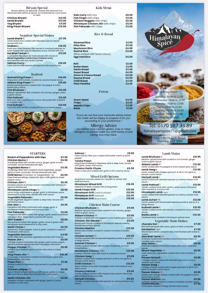 Menü_Himalayan Spice Nepalese Restaurant and Bar_Formby_Bild_1