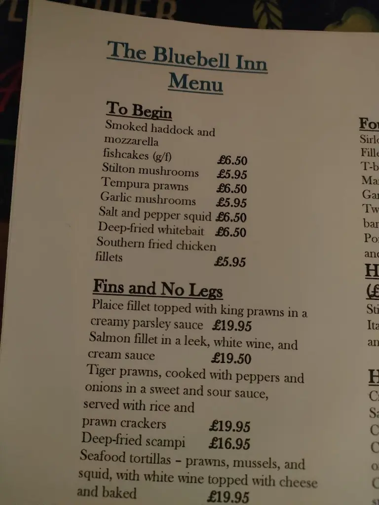 Menu_Bluebell Inn_Gedney Hill_immagine_2