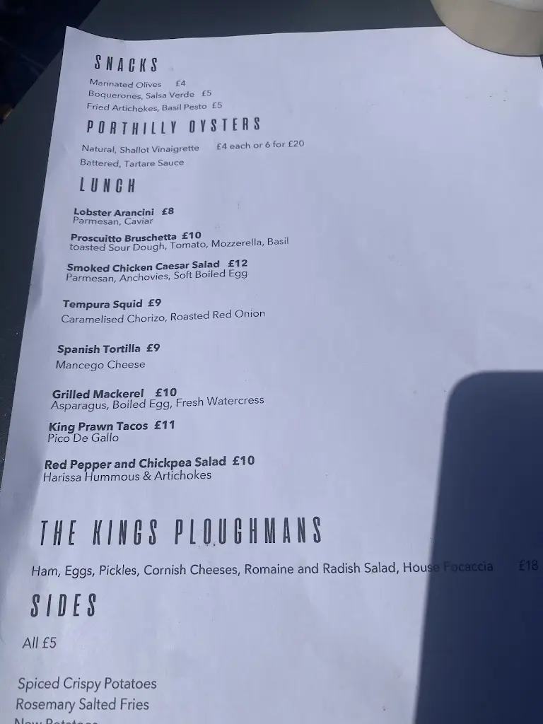 Menu_The King of Prussia_Fowey_image_1