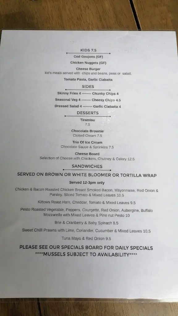 Menu_The King of Prussia_Fowey_image_2