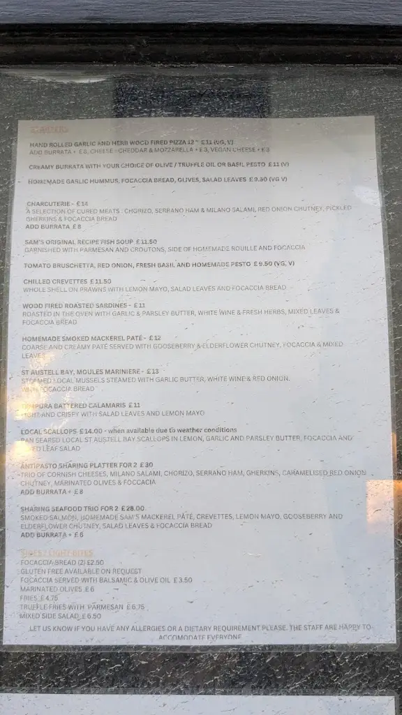 Menu_Sam's On The Beach_Fowey_image_2