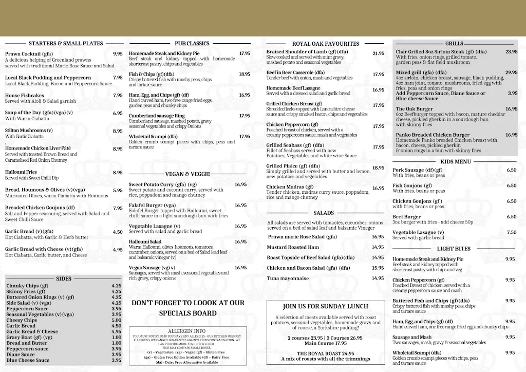 Menu_Royal Oak Hotel, Garstang_Garstang_imagen_1