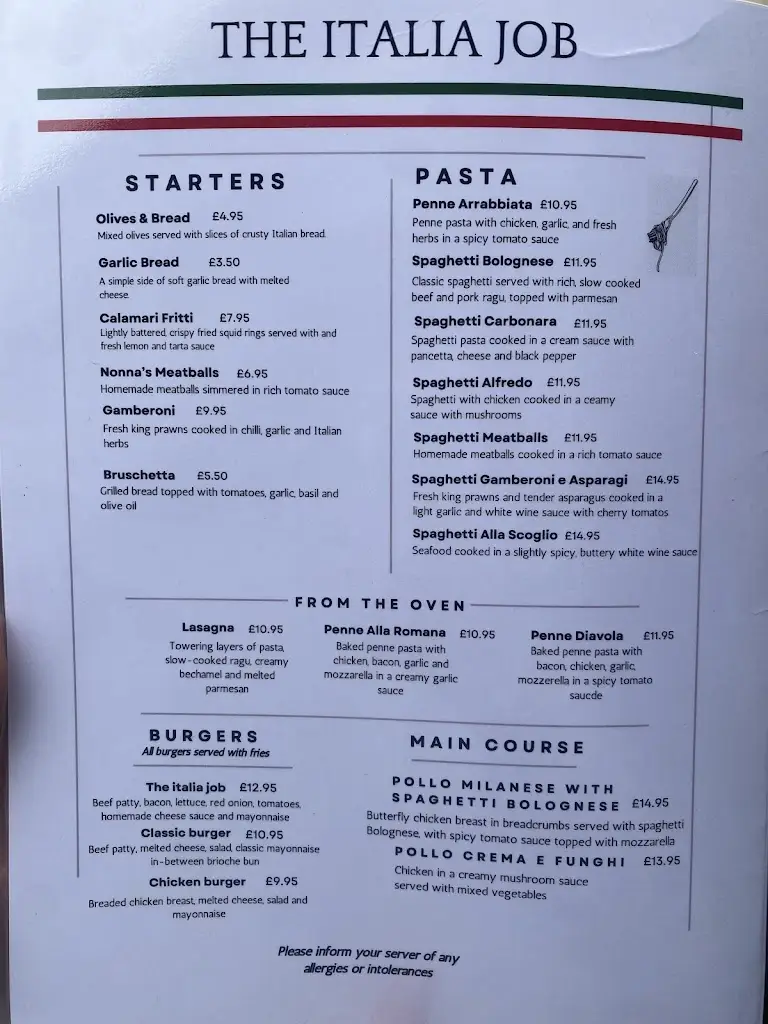 Menu_The Italia Job_Frinton-on-Sea_imagen_1