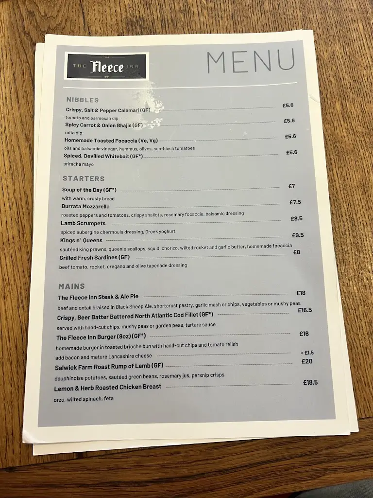 Menu_The Fleece Inn Dolphinholme_Galgate_image_4