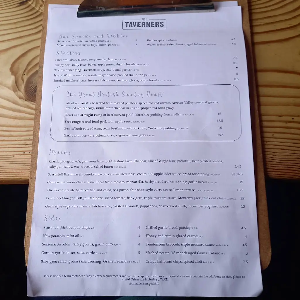 Menu_The Taverners_Godshill_image_4