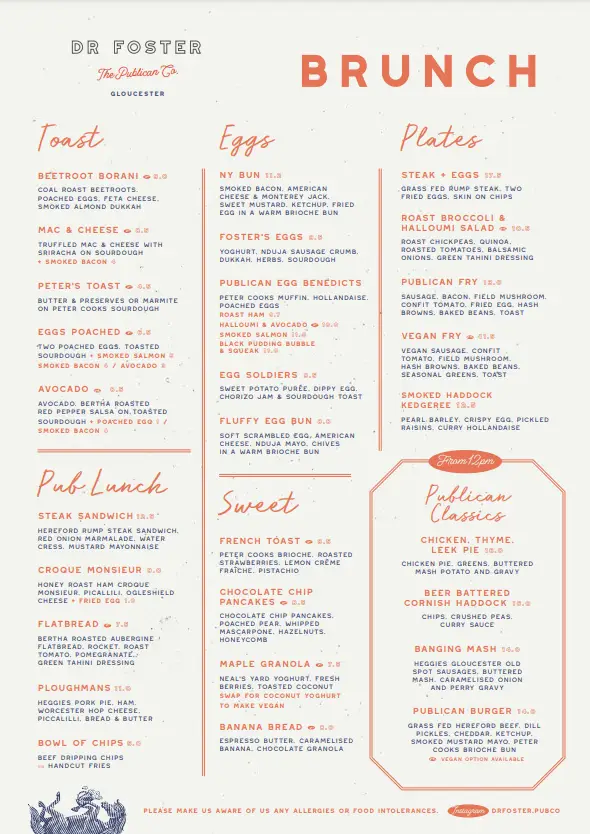Menu_Dr Foster - Pub & Restaurant_Gloucester_immagine_1