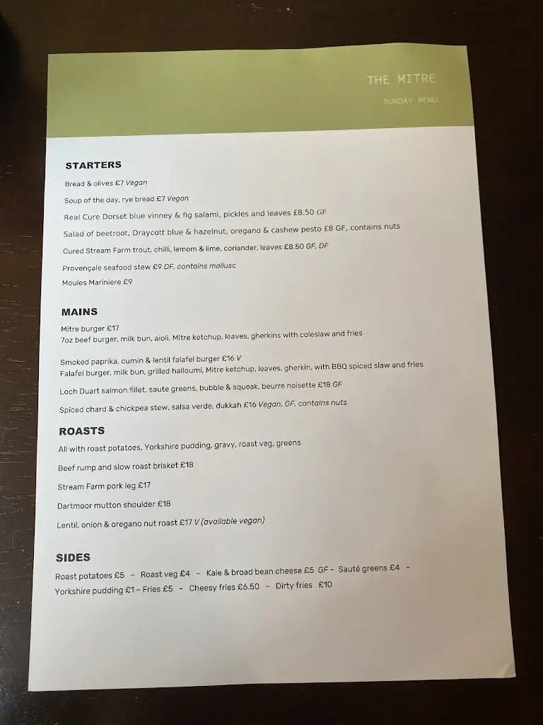 Menu_The Mitre Inn_Glastonbury_image_1