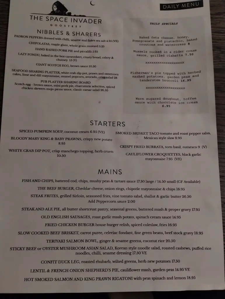 Menu_The Space Invader_Goostrey_image_1