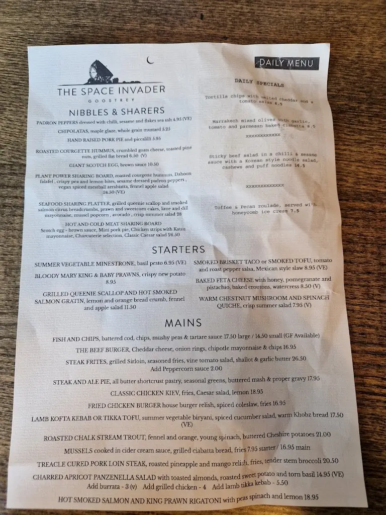Menu_The Space Invader_Goostrey_image_2