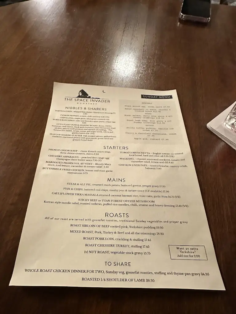 Menu_The Space Invader_Goostrey_image_3