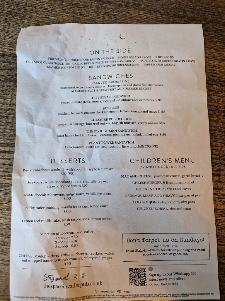 Menu_The Space Invader_Goostrey_image_4