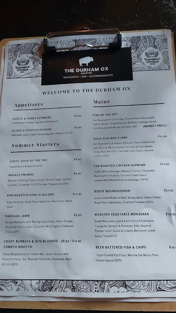 Menu_The Durham Ox_Awsworth_image_1
