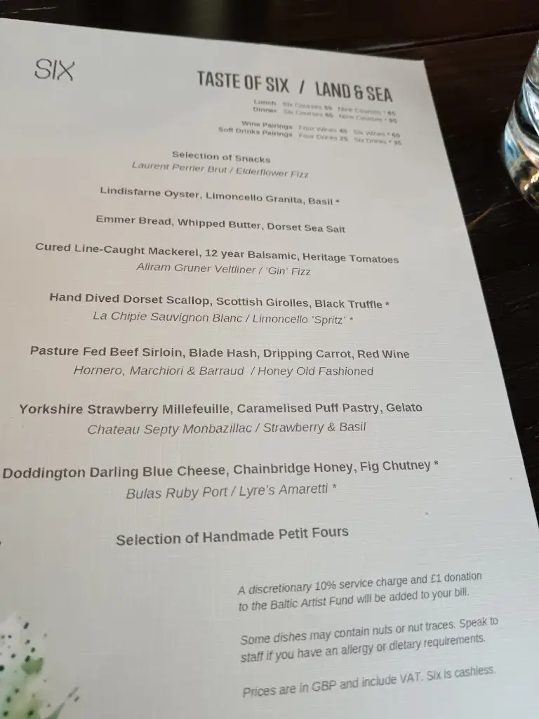 Menu_SIX Rooftop at BALTIC_Gateshead_image_1