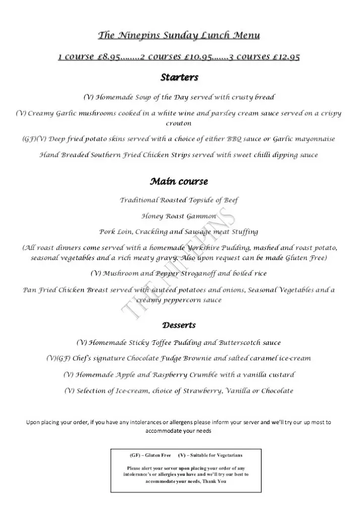 Menu_The Nine Pins Saltwell_Gateshead_image_3