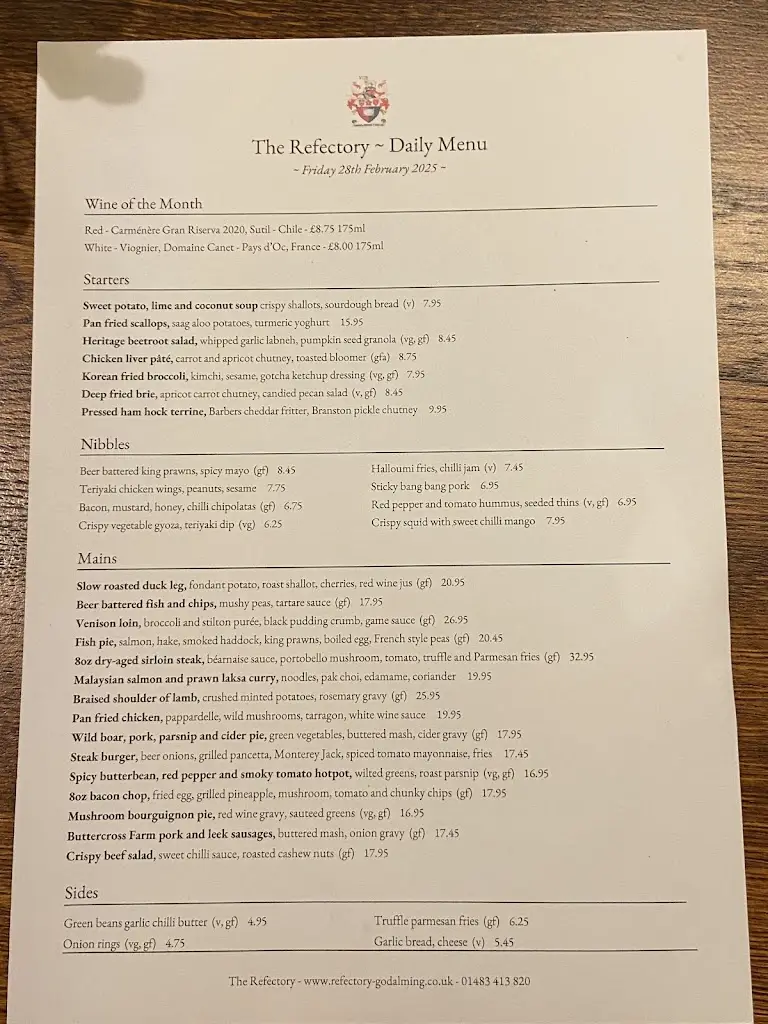 Menu_The Refectory_Godalming_image_1