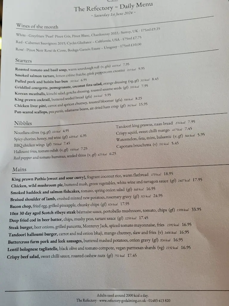 Menu_The Refectory_Godalming_image_3