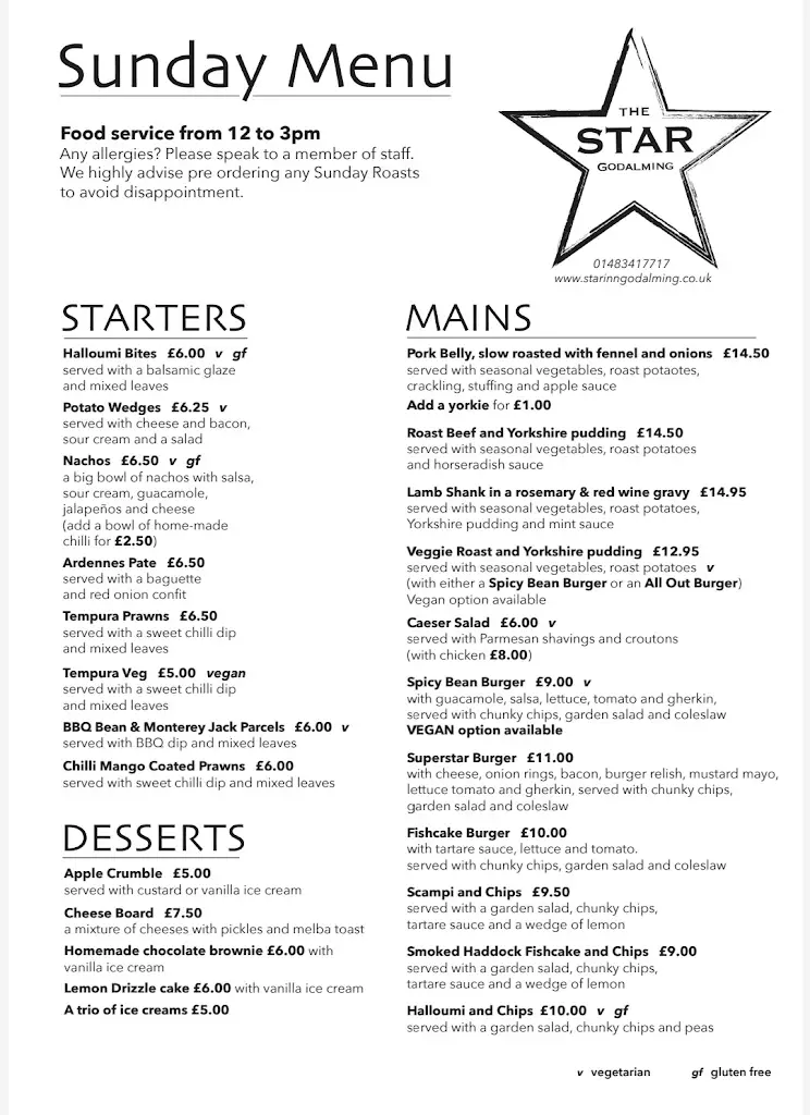 Menu_The Star Inn_Godalming_image_4
