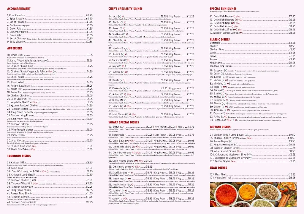 Menu_The Wharf Bar & Indian Cuisine_Godalming_image_1