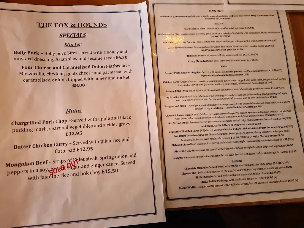 Menu_The Fox and Hounds_Badsworth_image_3