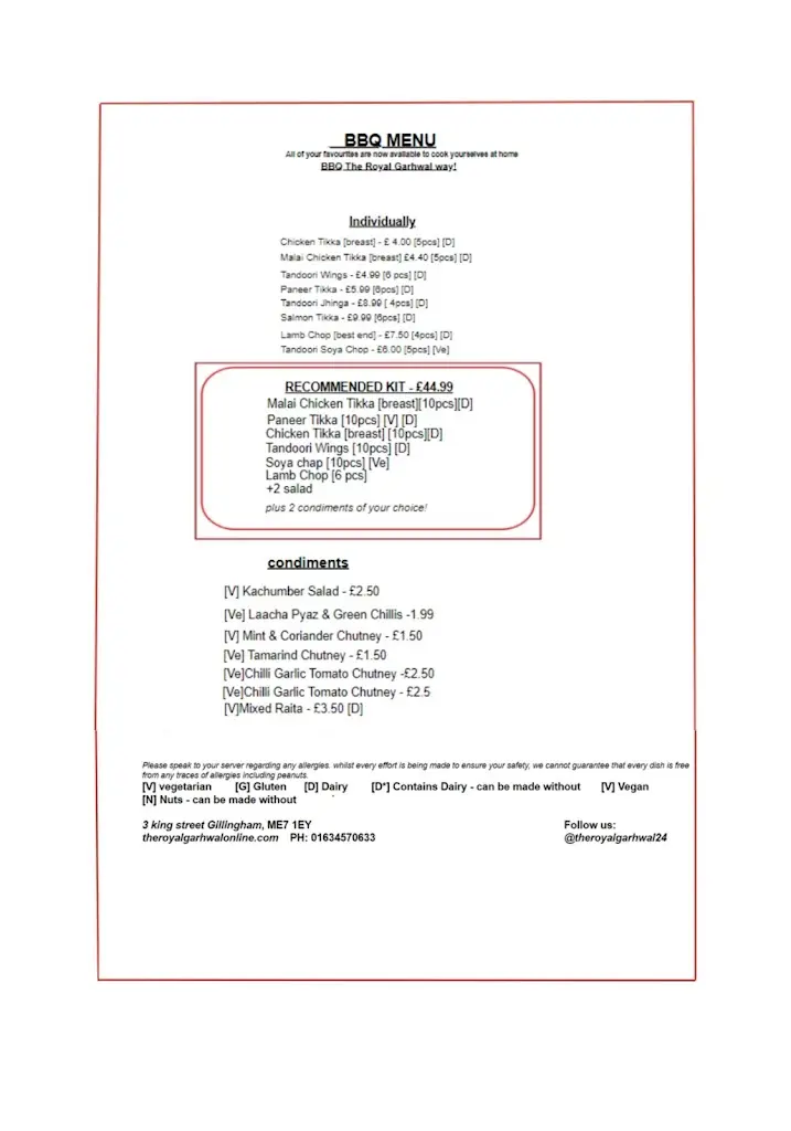 Menu_The Royal garhwal_Gillingham_image_1