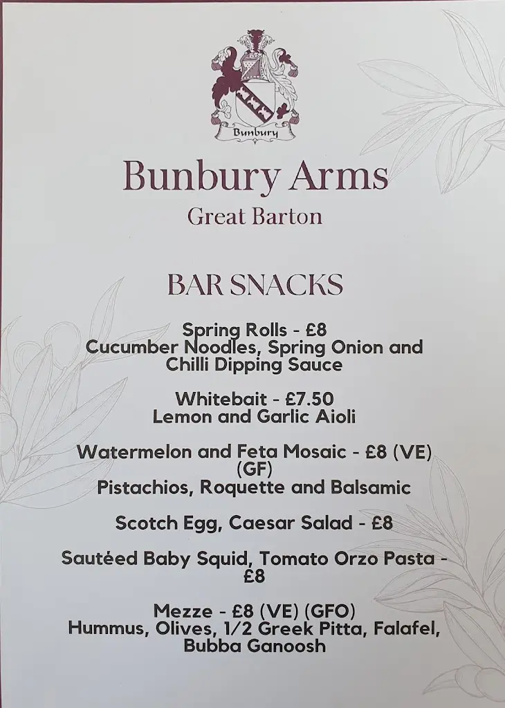 Menu_The Bunbury Arms_Great Barton_immagine_1