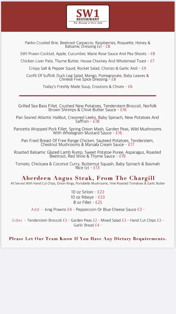 Menu_SW1 Restaurant_Gorleston-on-Sea_immagine_1