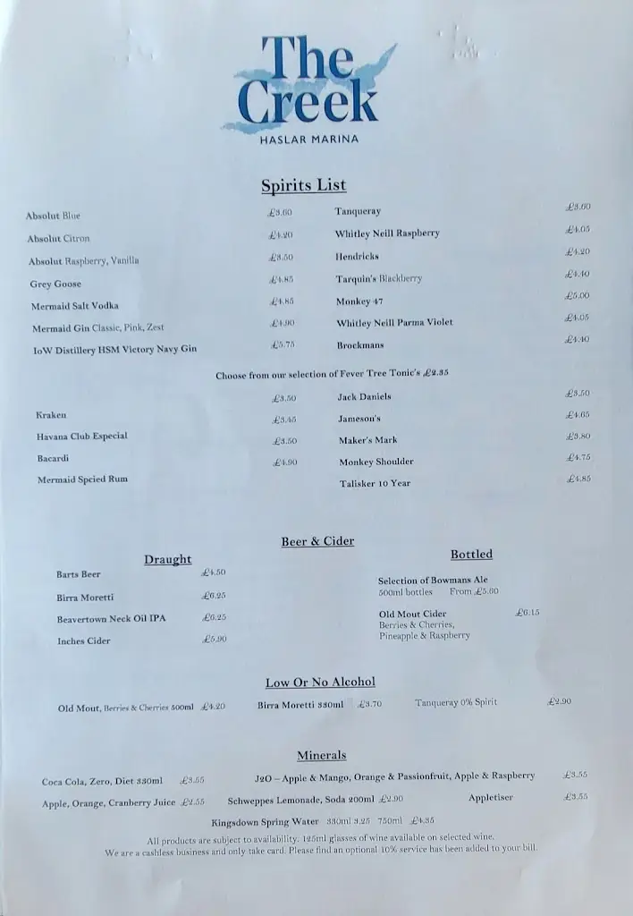 Menu_The Creek at Haslar Marina_Gosport_image_2