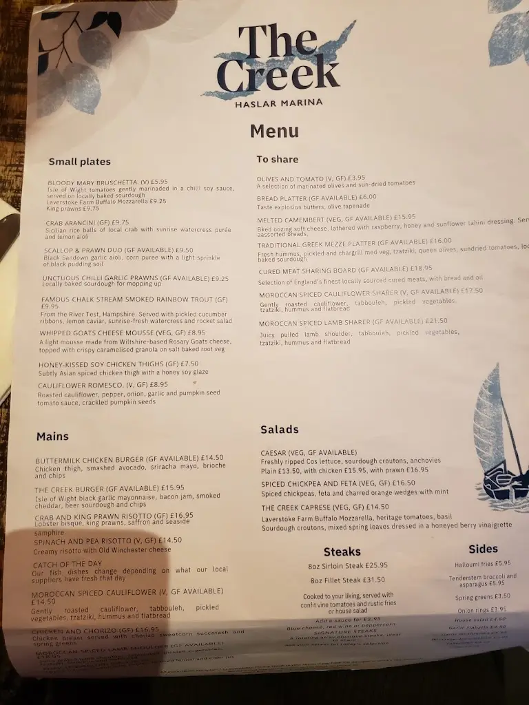Menu_The Creek at Haslar Marina_Gosport_image_4