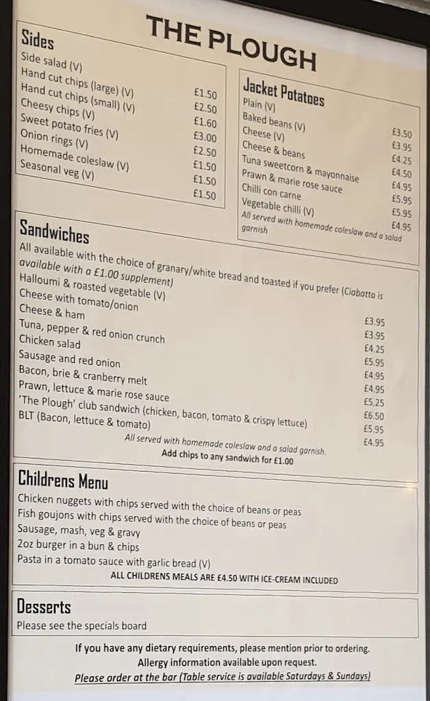 Menu_The Plough_Great Bentley_image_1