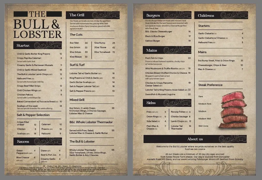 Menü_The Bull & Lobter at the White Hart_Babworth_Bild_1