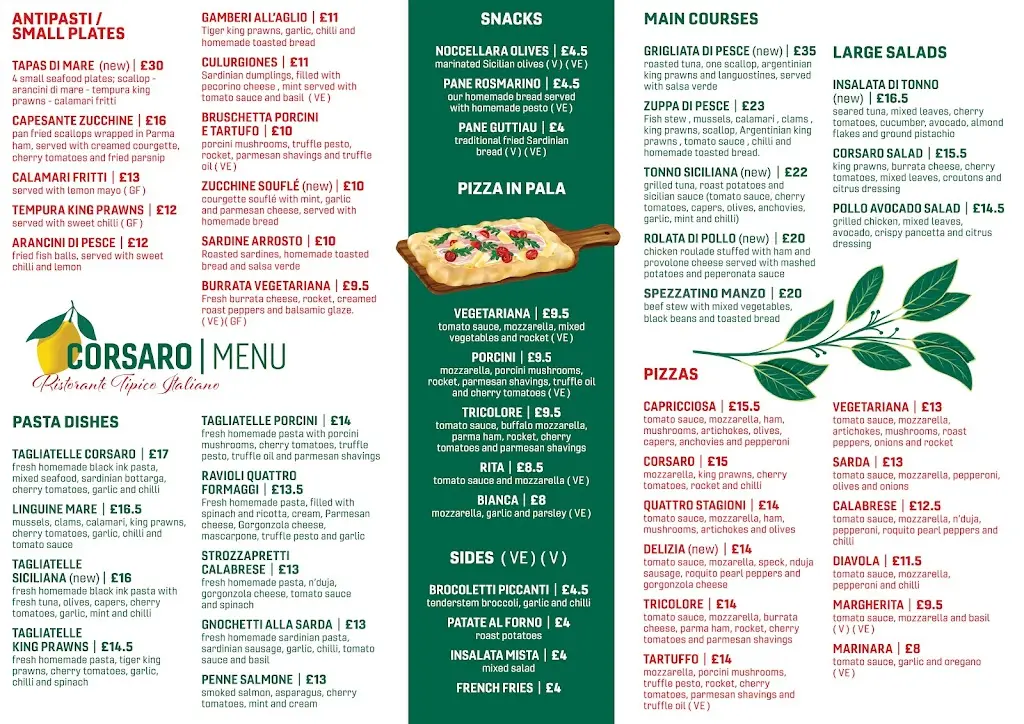 Menu_Corsaro Ristorante Tipico Italiano_Gosforth_image_1