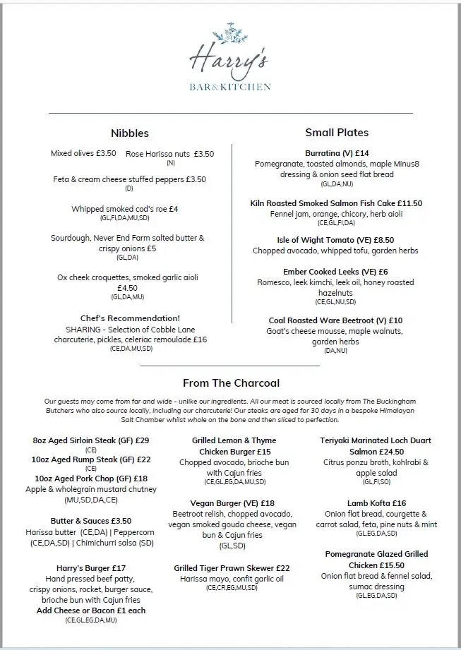 Menu_Harry's Bar & Kitchen_Great Horwood_image_1