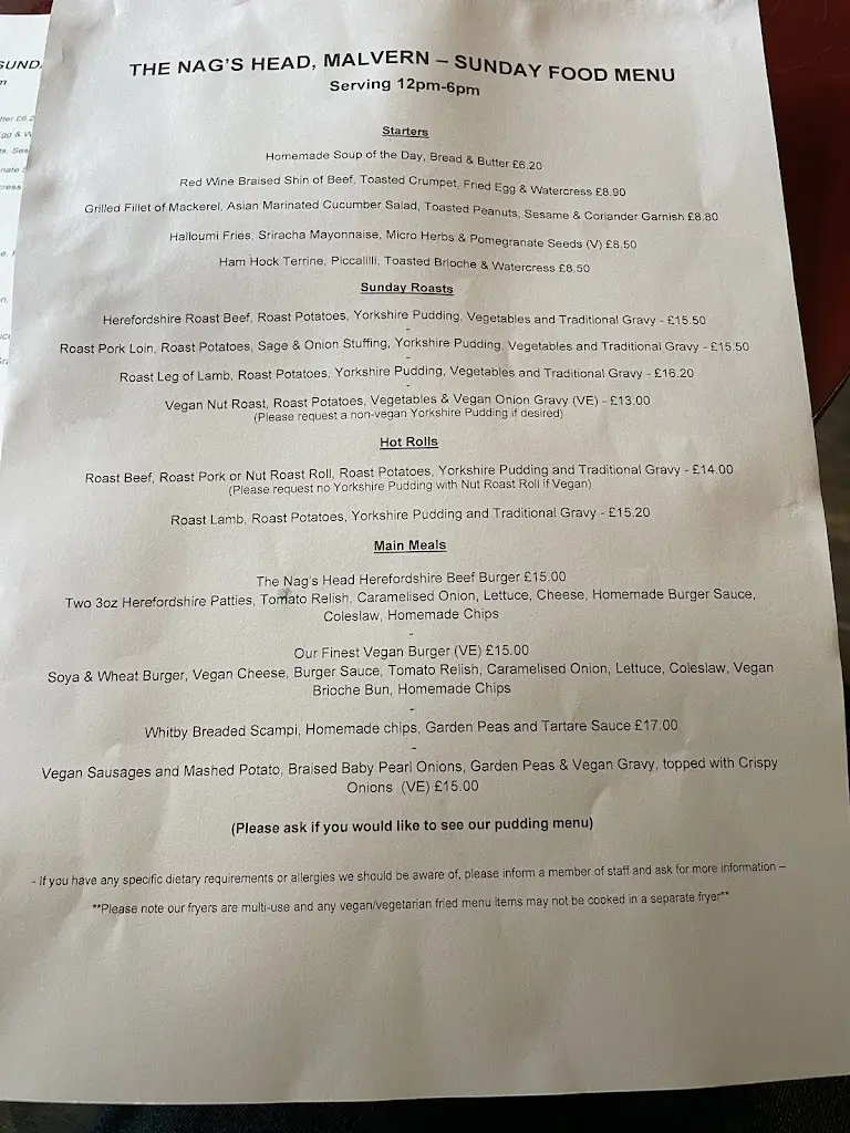 Menu_The Nag's Head_Great Malvern_image_1
