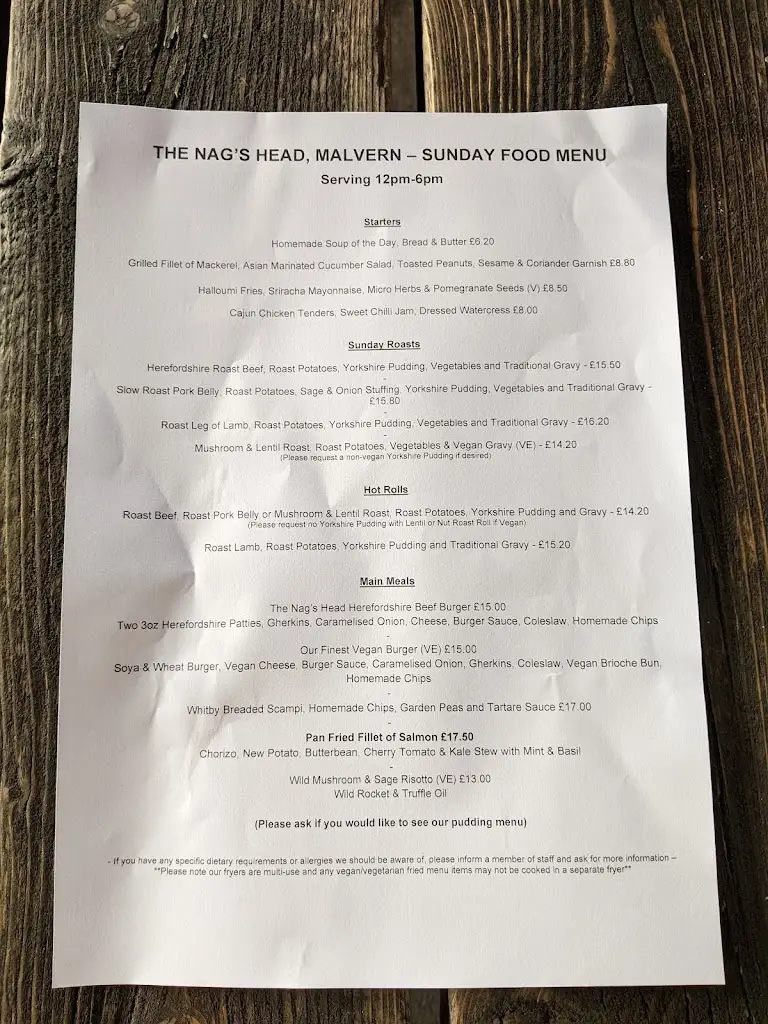 Menu_The Nag's Head_Great Malvern_image_2
