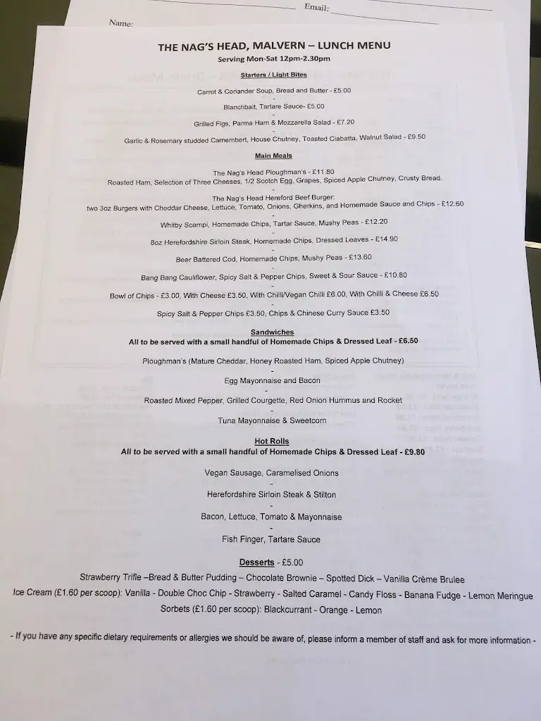 Menu_The Nag's Head_Great Malvern_image_4