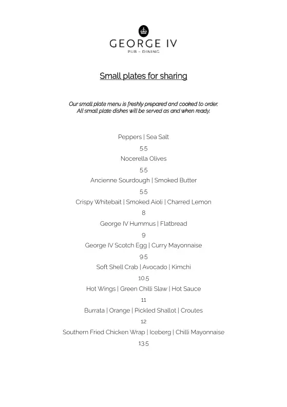 Menu_George IV_Great Amwell_image_1