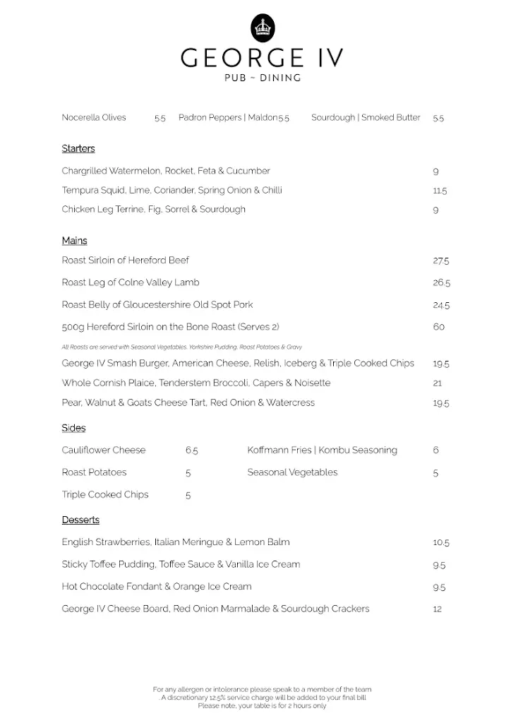 Menu_George IV_Great Amwell_image_2