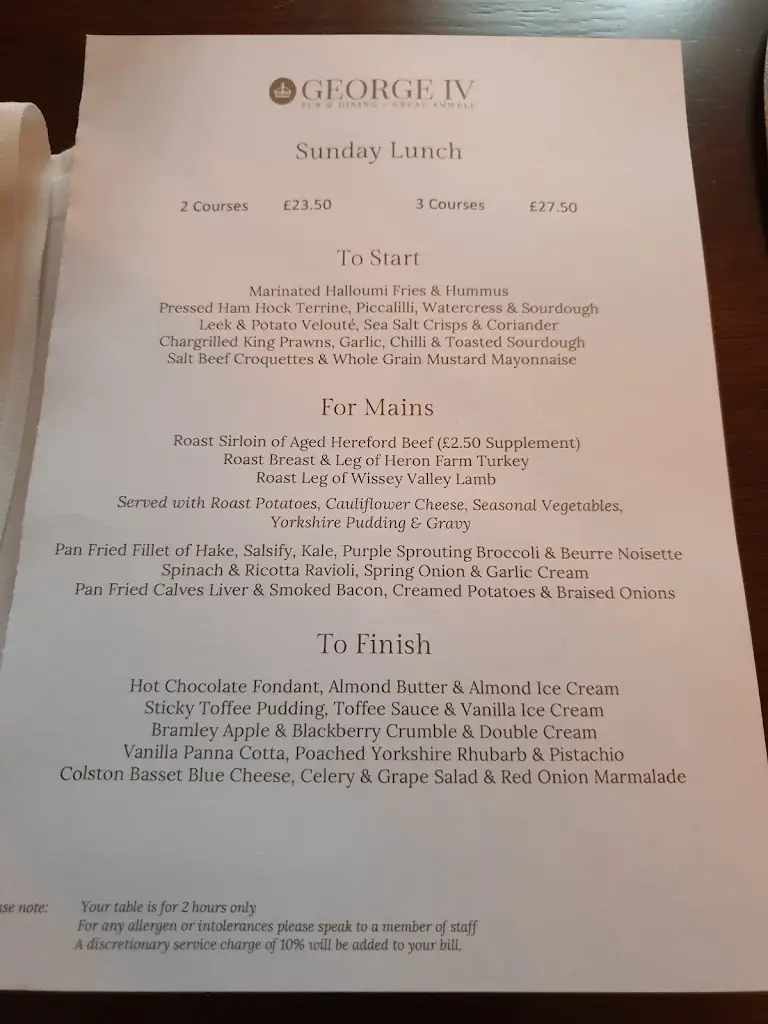 Menu_George IV_Great Amwell_image_4