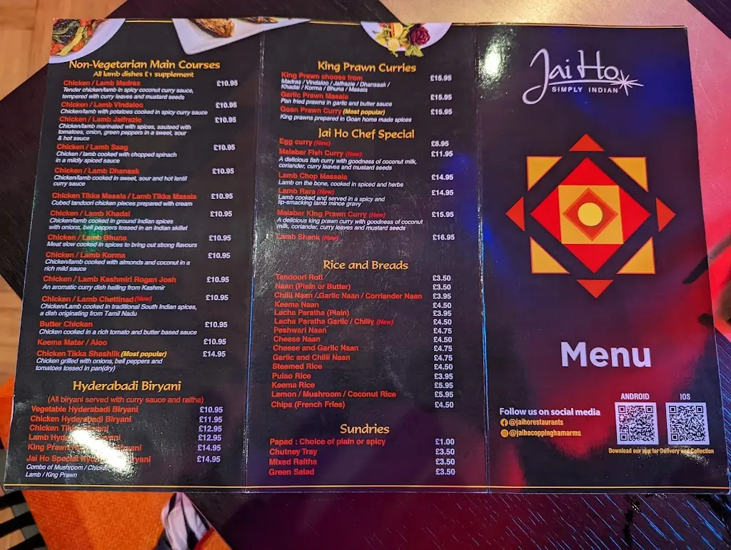 Menu_Jai Ho at the Coppingham Arms_Balcombe_image_2