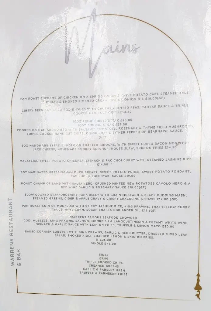 Menu_Warren's Restaurant & Bar_Great Wyrley_image_1