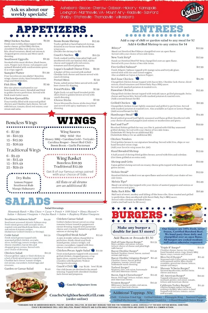 Menu_Coach's Neighborhood Grill Mount Airy_Mt Airy, NC_image_old_1