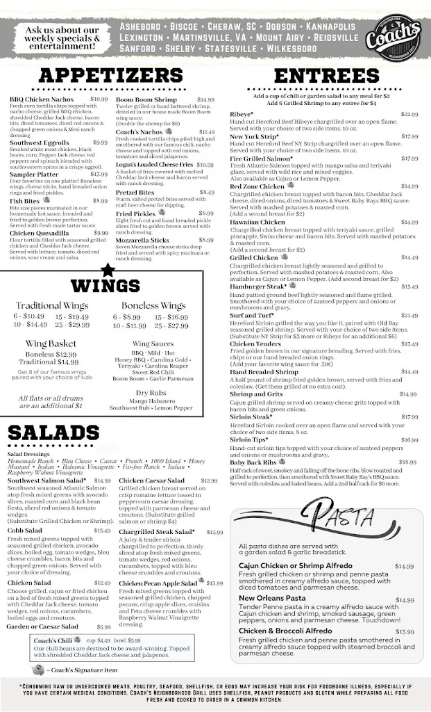Menu_Coach's Neighborhood Grill Mount Airy_Mt Airy, NC_image_old_2