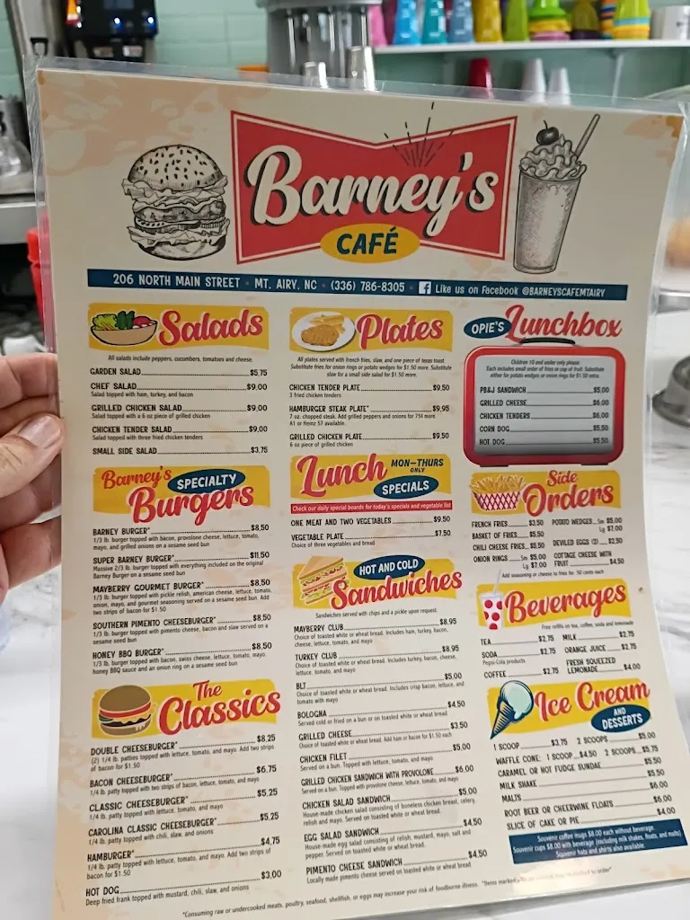 Menu_Barney's Cafe_Mt Airy, NC_image_old_1