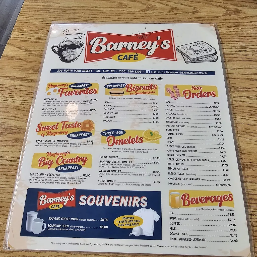 Menu_Barney's Cafe_Mt Airy, NC_image_old_2
