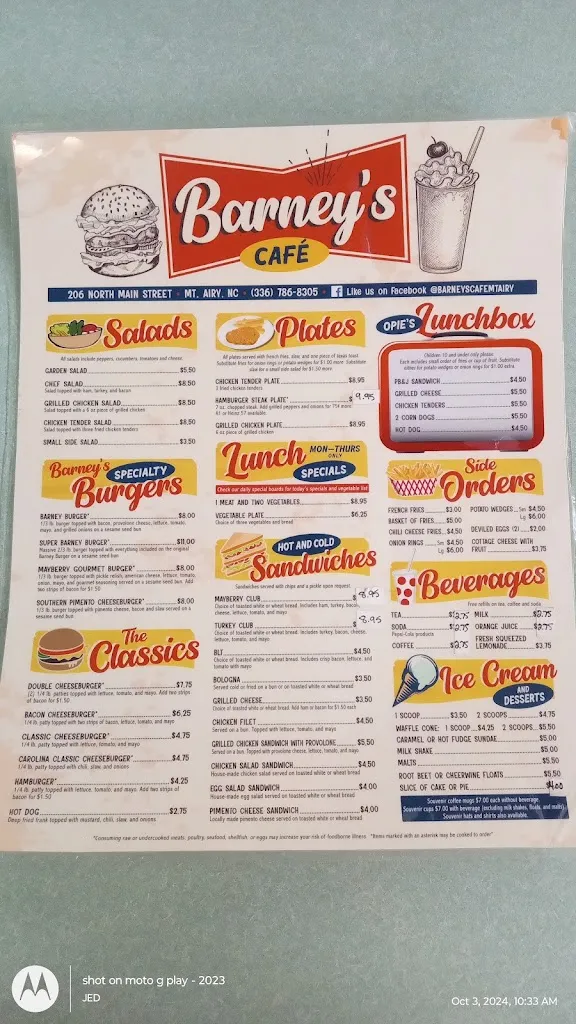 Menu_Barney's Cafe_Mt Airy, NC_image_old_3