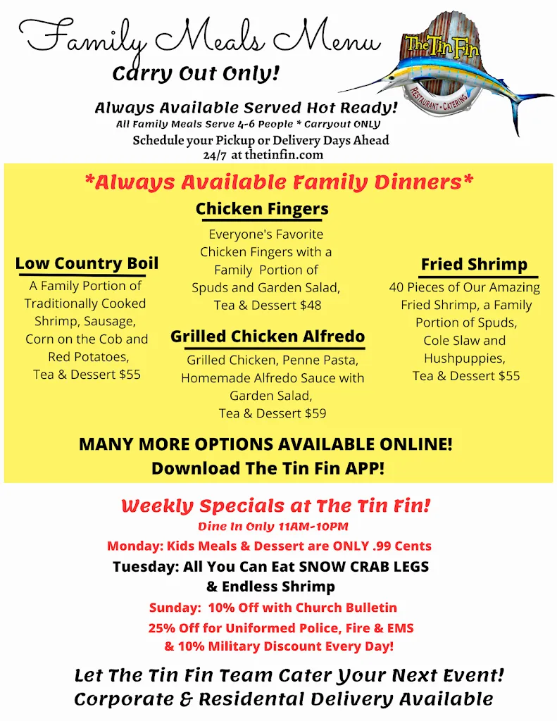Menu_The Tin Fin Restaurant_Rincon, GA_image_old_1